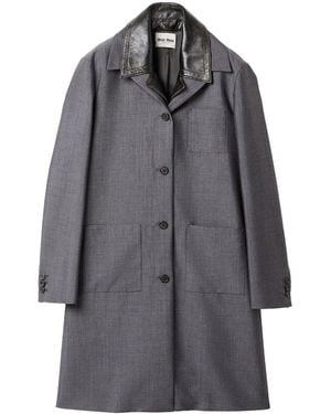 Miu Miu Mohair-Wool Leather-Trim Jacket - Grey