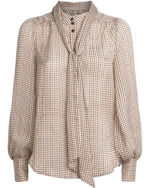 ME+EM Printed Pussybow Tie Blouse - Brown