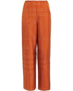 TOTEME Silk Embroidered Monogram Pants - Orange