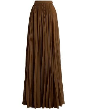 Ralph Lauren Chiffon Pleated Marsha Maxi Skirt - Brown