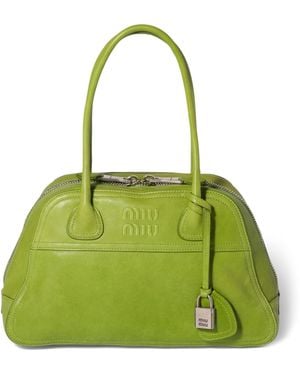 Miu Miu Large Nappa Leather Vivant Top-Handle Bag - Green