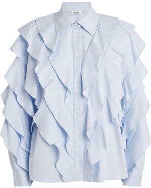 Sandro Cotton Ruffled Shirt - Blue