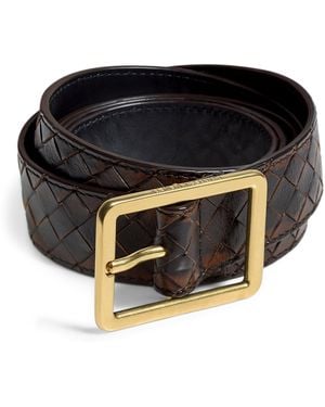 Bottega Veneta Intrecciato Leather Tile Belt - Black