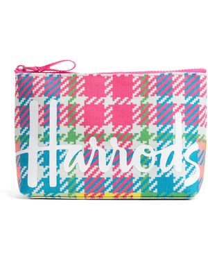 Harrods Small Cotton Tartan Logo Cosmetic Bag - Blue