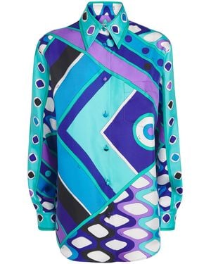 PUCCI Silk Geometric Oversized Shirt - Blue