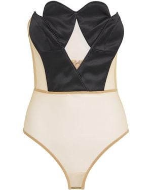 Nensi Dojaka Satin Heart Cup Bodysuit - Black