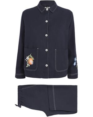 Desmond & Dempsey Cotton Primavera Pyjama Set - Blue