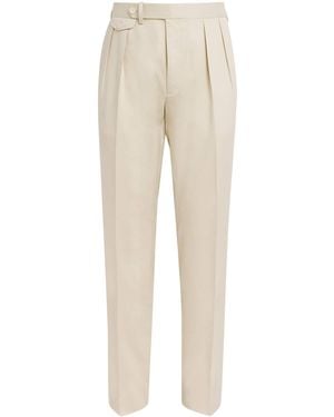 Ralph Lauren Silk Pleated Gregory Straight Trousers - Natural