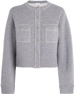 Sandro Wool-Blend Topstitched Cardigan - Grey