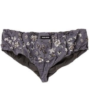 Miu Miu Embellished Cotton-Blend Briefs - Grey