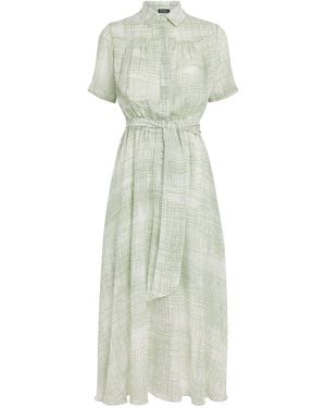 Kiton Silk Printed Midi Shirt Dress - White