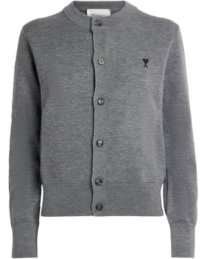 Ami Paris Wool Ami De Coeur Cardigan - Gray