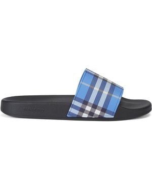 Burberry Check Slides - Blue