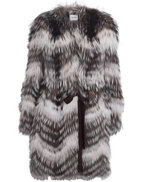 Yves Salomon Fox Fur-Wool Belted Coat - Gray
