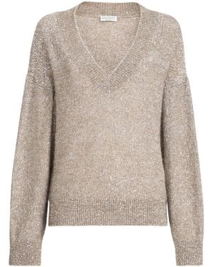 Brunello Cucinelli Sparkling V-Neck Jumper - Grey