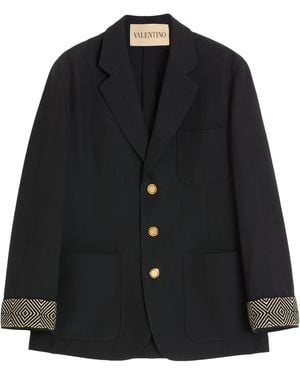 Valentino Garavani Wool-Cotton Blazer - Black