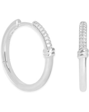 Astrid & Miyu Rhodium-Plated Pavé Knot Hoop Earrings - White