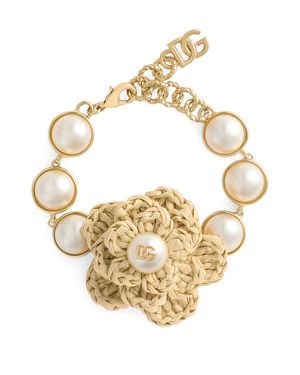 Dolce & Gabbana Faux Pearl Flower Bracelet - Metallic