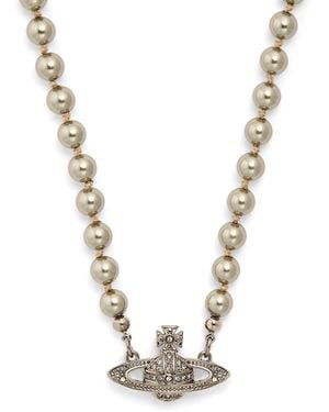 Vivienne Westwood Mini Embellished Bas Relief Pearl Necklace - Metallic