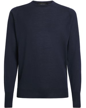 Alan Scott Superfine Merino Wool Crew Neck Jumper - Blue