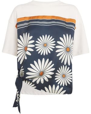 Sandro Cotton Floral Print Scarf T-Shirt - Blue