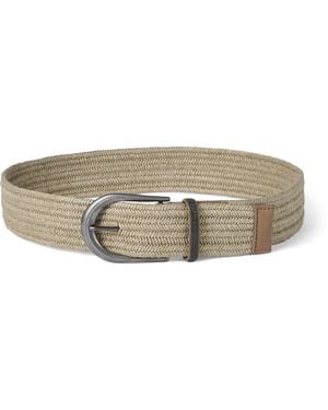 Brunello Cucinelli Linen-Blend Braided Monili-Detail Belt - Grey