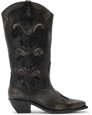 AllSaints Leather Dolly Cowboy Boots 47 - Black