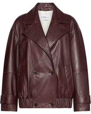 Marella Leather Bomber Jacket - Brown
