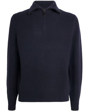 Vince Wool-Cashmere Heirloom Shaker Quarter-Zip Sweater - Blue