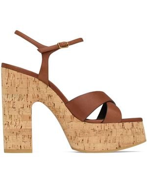 Saint Laurent Leather Bianca Platform Sandals 85 - Brown