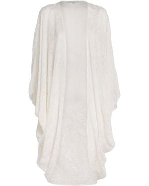 Eskandar Floral Cocoon Shawl Cardigan - White