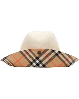 Burberry Cotton Gabardine Tropical Check-Brim Hat - Natural