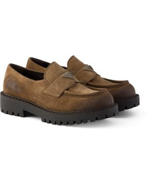 Prada Suede Aged Chunky Loafers - Brown