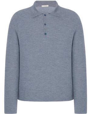 The Row Bertram Cashmere Long-Sleeve Polo Shirt - Blue