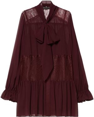 Marina Rinaldi Lace-Detail Pussybow Blouse - Purple