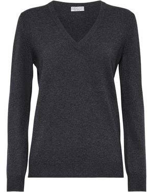 Brunello Cucinelli Cashmere Monili-Trim Jumper - Black