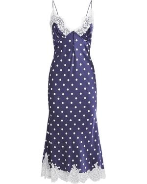 Self-Portrait Satin Lace-Trim Polka-Dot Midi Dress - Purple