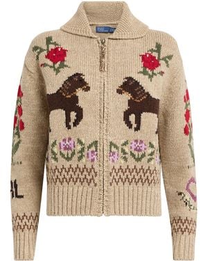 Polo Ralph Lauren Cotton-Wool Horse Intarsia Zip-Up Cardigan - White