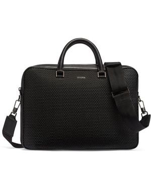 ZEGNA Leather Pelletessuta Messenger Bag - Black