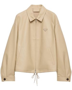 Prada Zipped Leather Jacket - Natural