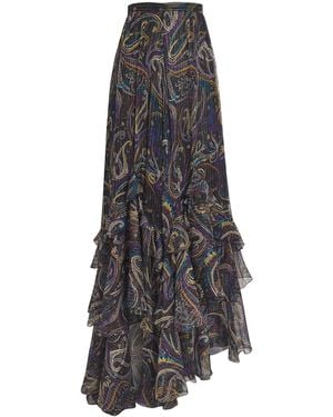 Etro Silk-Blend Paisley Maxi Skirt - Grey