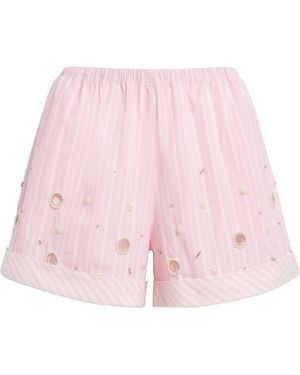 Sandro Cotton Stripe Embellished Shorts - Pink
