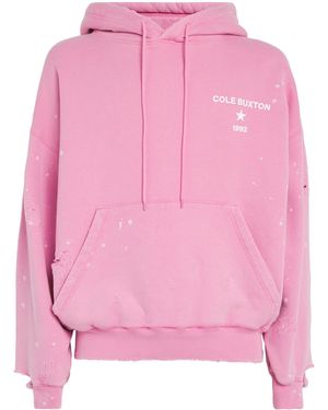 Cole Buxton Cotton Distressed Logo Hoodie - Pink