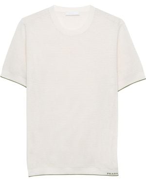 Prada Silk-Cotton Short-Sleeve Jumper - White