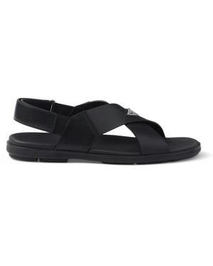 Prada Leather Crisscross Sandals - Black