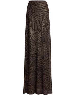 Ralph Lauren Foiled Silk Chiffon Masina Maxi Skirt - Brown