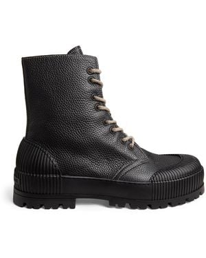 Emporio Armani Leather Ankle Boots - Black