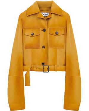 Loewe Notched-Collar Cropped Leather Jacket - Yellow