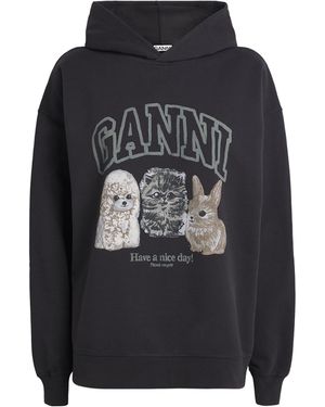 Ganni Organic Cotton Animal Hoodie - Black