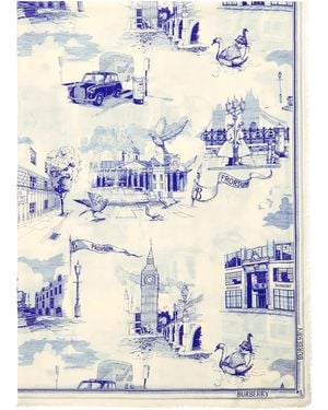 Burberry Silk-Wool London Landmarks Scarf - Blue